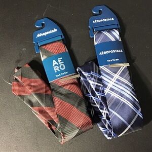 Aeropostale Red and Blue Plaid Tie Set With Tie Bars Bundle of 2
